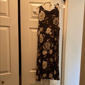 Floral Sleeveless Dress - Black and Cream